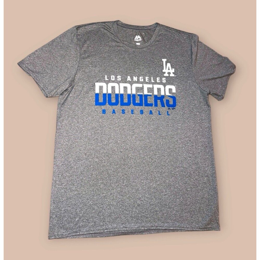 Majestic Los Angeles Dodgers MLB Baseball Gray Graphic T-Shirt Men's Large